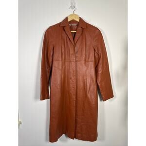 Max Studio Vintage 100% Leather Midi Coat in Rust Orange Size 4